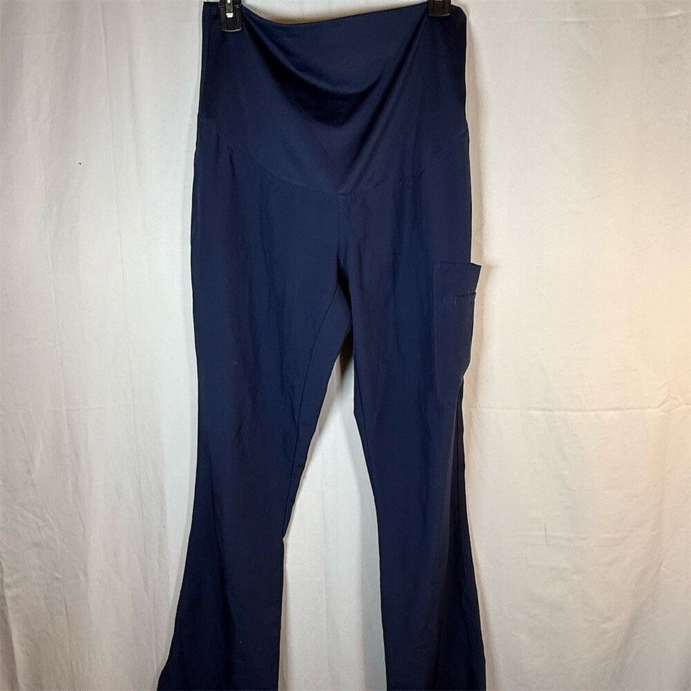 Med Couture Pants Womens XS Blue Full Panel Bootcut Side Pocket Maternity